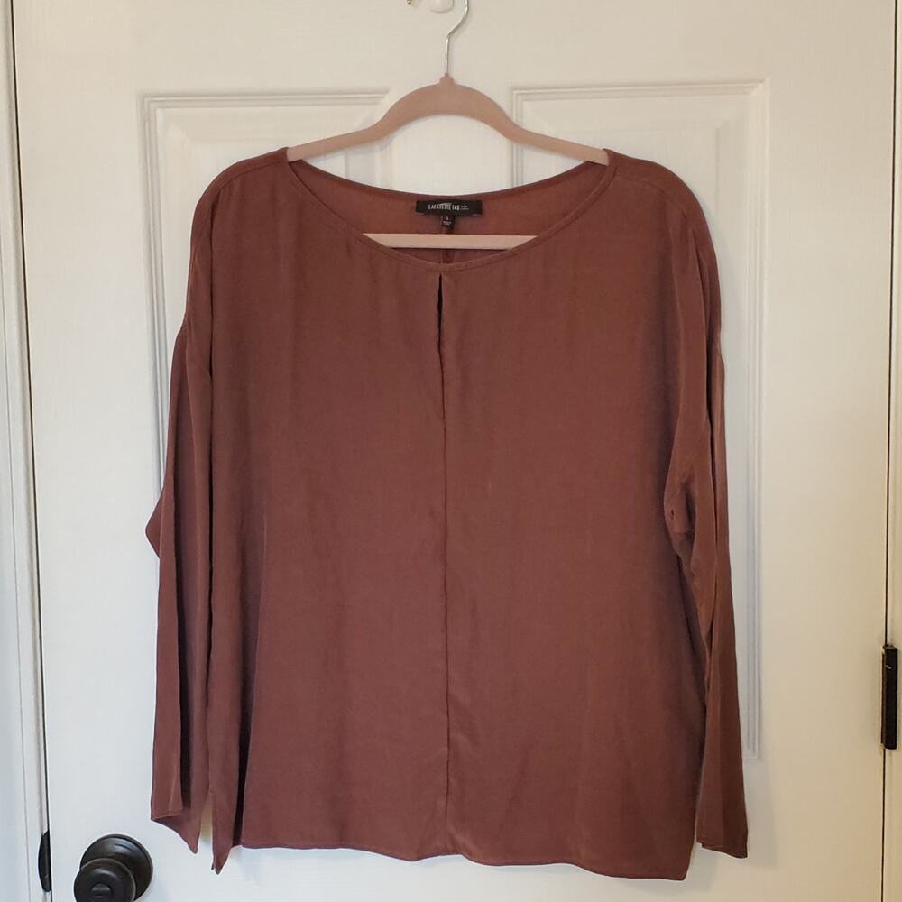 Lafayette 148 New York Silk Long Sleeve Drop Shoulder Blouse L Elegant